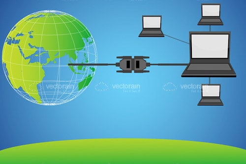 Laptops Connected to Earth Globe Through Cables